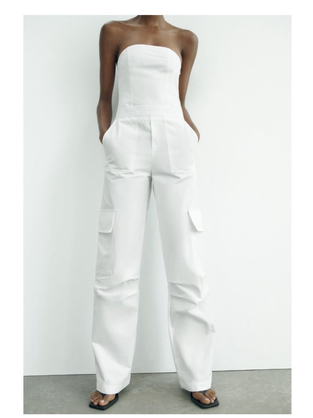 Zara Strapless White Cargo Jumpsuit